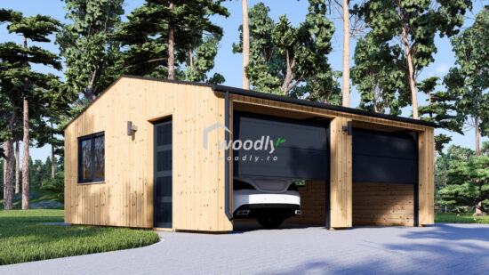 Garaj din lemn dublu izolat, Pin Nordic, 36mp, perete dublu de 34mm + izolație + 20mm, 6x6m SILVIA DUO ALTERNATIV