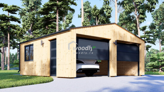 Garaj din lemn dublu izolat, Pin Nordic, 36mp, perete dublu de 34mm + izolație + 20mm, 6x6m SILVIA DUO