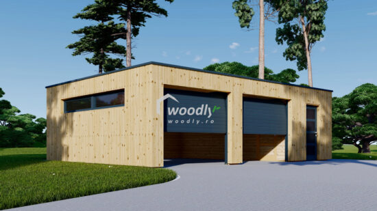 Garaj din lemn dublu izolat, Pin Nordic, 48mp, magazie, acoperis plat, perete dublu de 34mm + izolație + 20mm, 8x6m SILVIA DUO F PLUS