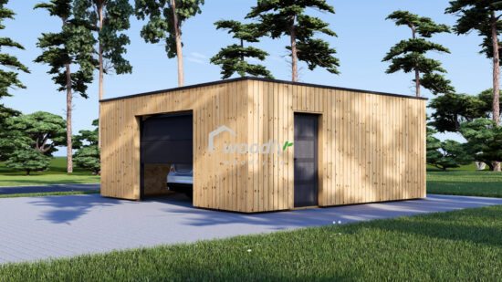 Garaj din lemn izolat, Pin Nordic, 36mp, acoperiș într-o apă, perete dublu de 34mm + izolație + 20mm, 6x6m SILVIA F