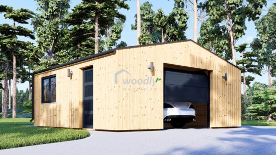 Garaj din lemn izolat, Pin Nordic, 36mp, perete dublu de 34mm + izolație + 20mm, 6x6m SILVIA