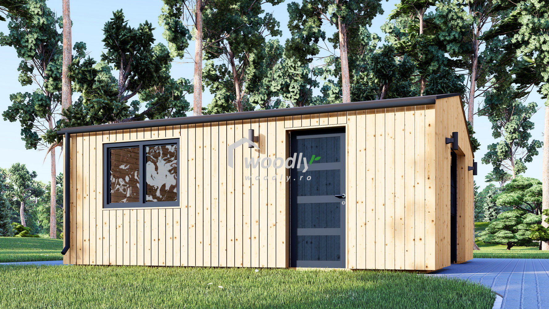 Garaj din lemn izolat, Pin Nordic, 36mp, perete dublu de 34mm + izolație + 20mm, 6x6m SILVIA
