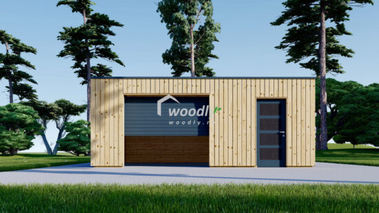 Garaj din lemn izolat, Pin Nordic, 36mp, magazie, acoperiș într-o apă, perete dublu de 34mm + izolație + 20mm, 6x6m SILVIA F PLUS