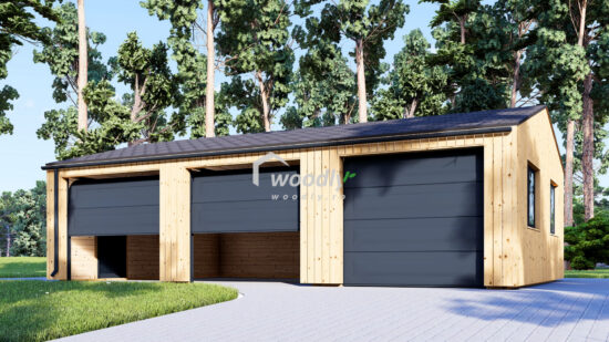 Garaj din lemn triplu izolat, Pin Nordic, 54mp, perete dublu de 34mm + izolație + 20mm, 9x6m SILVIA TRIO