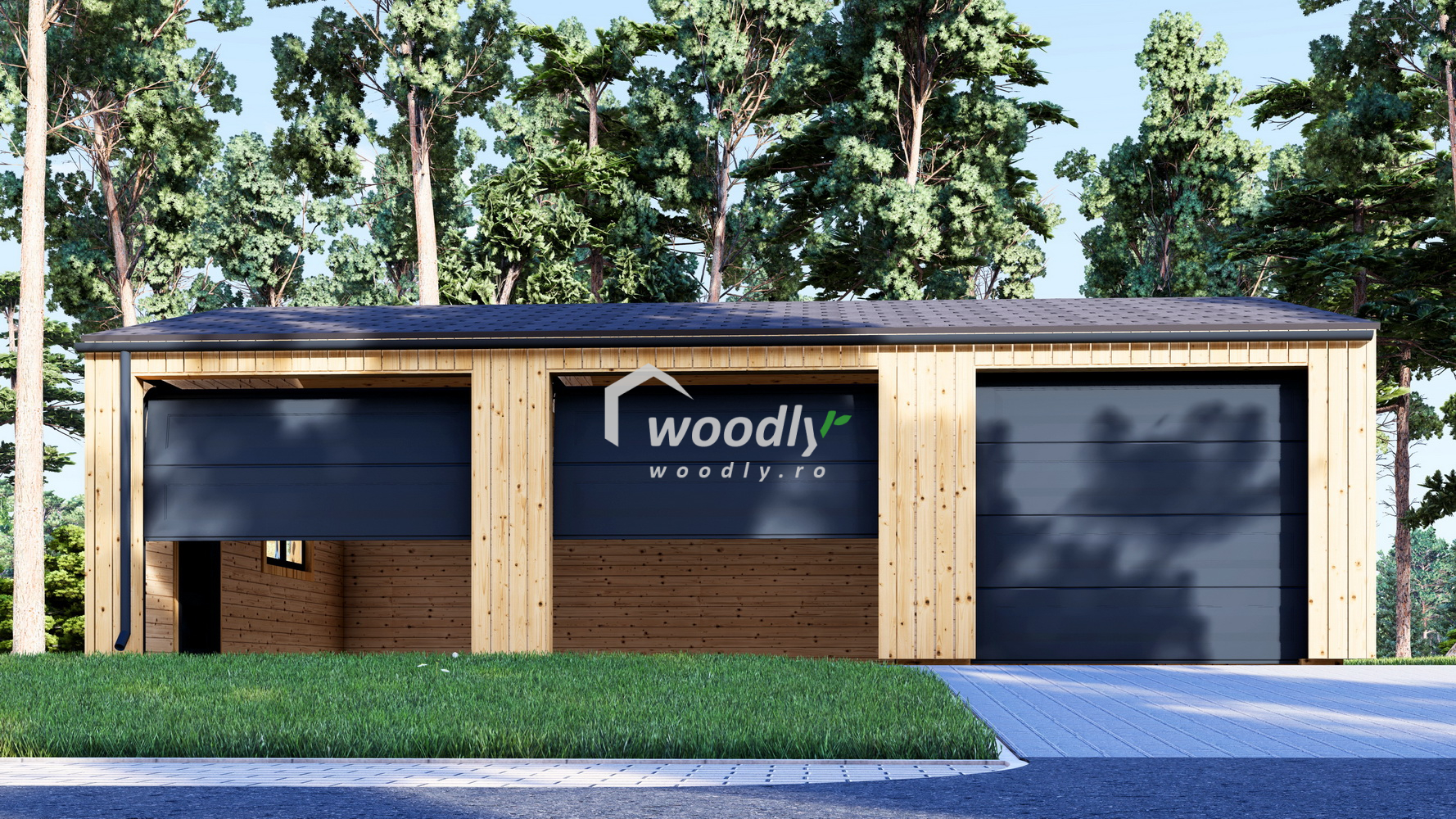 Garaj din lemn triplu izolat, Pin Nordic, 54mp, perete dublu de 34mm + izolație + 20mm, 9x6m SILVIA TRIO