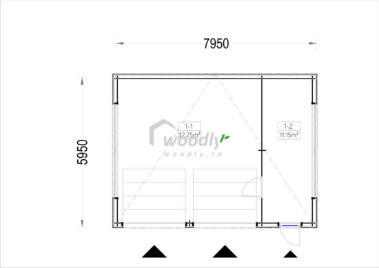 Proiect Garaj din lemn dublu izolat, Pin Nordic, 48mp, magazie, acoperis plat, perete dublu de 34mm + izolație + 20mm, 8x6m SILVIA DUO F PLUS