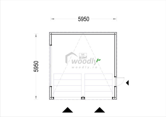 Proiect Garaj din lemn dublu izolat, Pin Nordic, 36mp, acoperis plat, perete dublu de 34mm + izolație + 20mm, 6x6m SILVIA DUO F