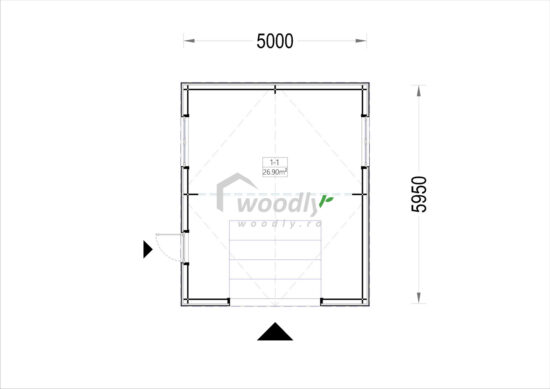 Proiect Garaj din lemn izolat, Pin Nordic, 30mp, perete dublu de 34mm + izolație + 20mm, 5x6m SILVIA