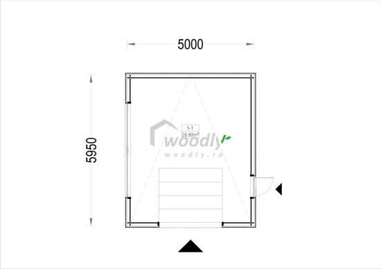 Proiect Garaj din lemn izolat, Pin Nordic, 30mp, acoperiș într-o apă, perete dublu de 34mm + izolație + 20mm, 5x6m SILVIA F