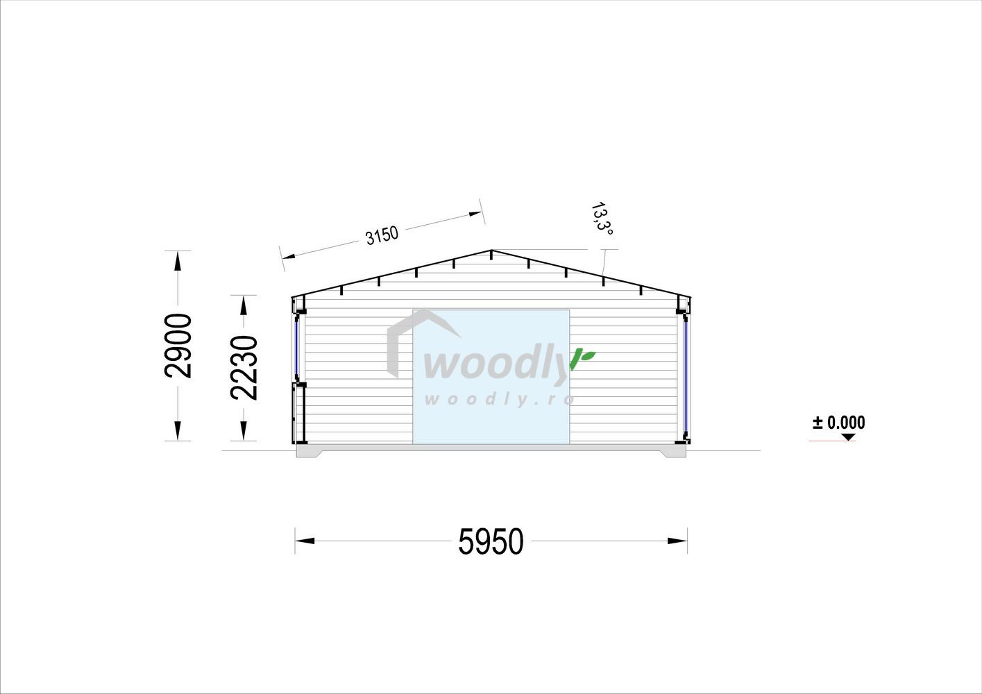 Proiect Garaj din lemn izolat, Pin Nordic, 36mp, perete dublu de 34mm + izolație + 20mm, 6x6m SILVIA