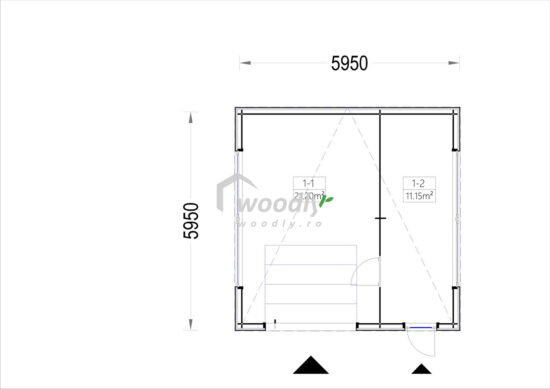 Proiect Garaj din lemn izolat, Pin Nordic, 36mp, magazie, acoperiș într-o apă, perete dublu de 34mm + izolație + 20mm, 6x6m SILVIA F PLUS