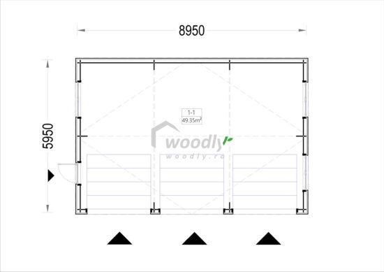 Proiect Garaj din lemn triplu izolat, Pin Nordic, 54mp, perete dublu de 34mm + izolație + 20mm, 9x6m SILVIA TRIO