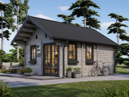 Casă din lemn modulară 37mp, cu living, 1 dormitor, baie, prefabricată, 5x6m, pin nordic Finlanda, SCOOT