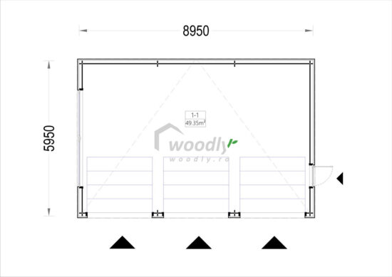 Proiect Garaj din lemn triplu izolat, Pin Nordic, 54mp, acoperiș într-o apă, perete dublu de 34mm + izolație + 20mm, 9x6m SILVIA F TRIO
