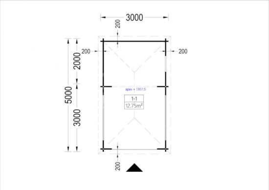 Foișor de grădină din lemn 15mp, 3x5m, perete unic de 28mm, FLORA