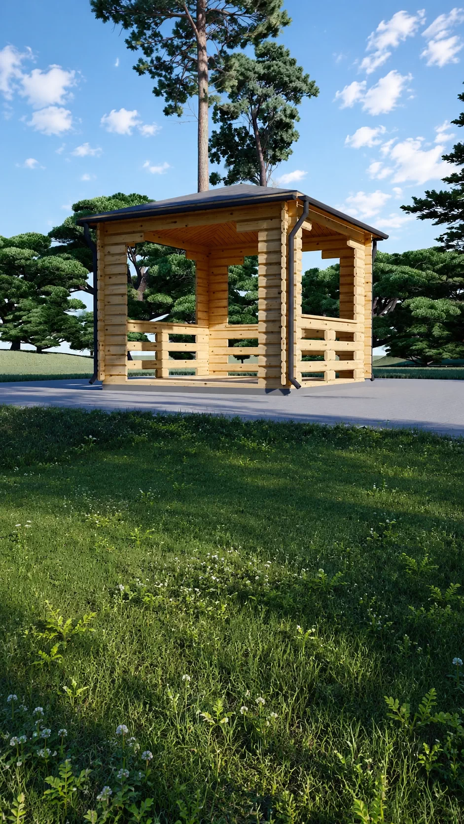 Foișor de grădină din lemn masiv, 16mp, 4x4m, pin nordic Finlanda, FLORA