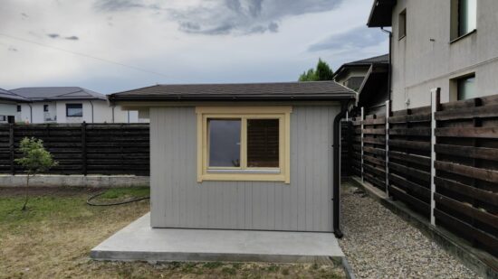 Foto client Căsuță de grădină din lemn 12 mp, izolată, vopsită și montată de Woodly în Ilfov  