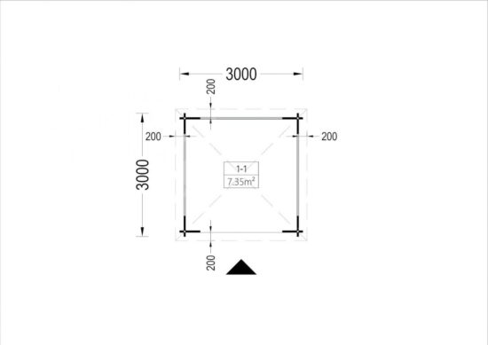 Proiect Foișor de grădină din lemn 9mp, 3x3m, perete unic de 44mm, FLORA