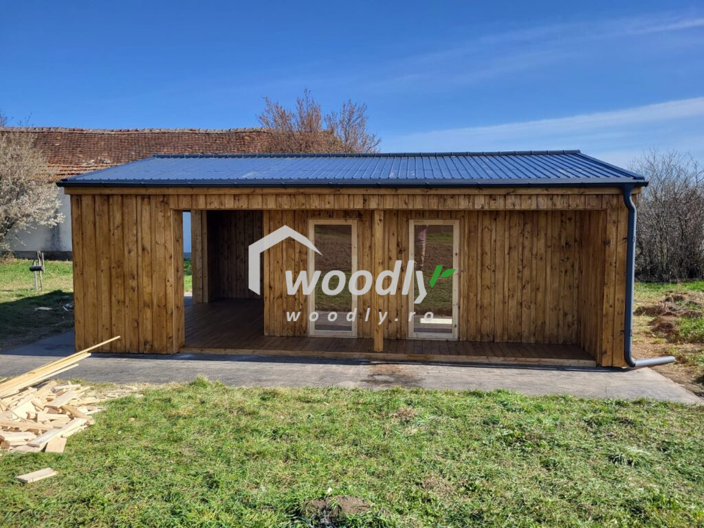 Timis Montaj casă din lemn la cheie, ANNA, modulară, izolată, 20mp + terasă 16mp, living, baie