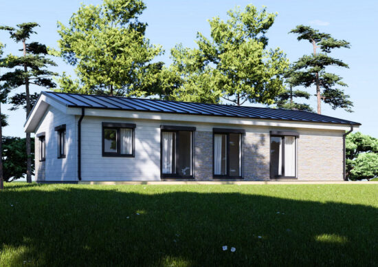 Casă modulară premium JULIA, 95 mp, din lemn de pin nordic, pentru locuire permanentă