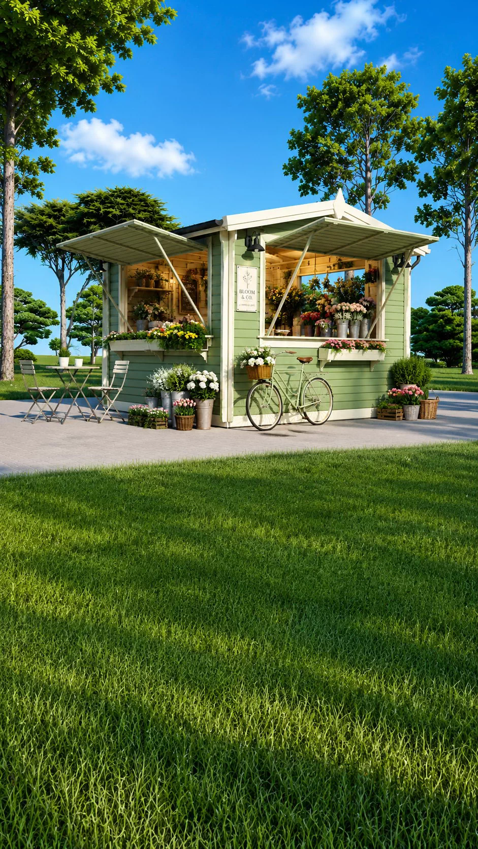 Chioșc din lemn la cheie, Kiosk, modular, 16 mp, 3 deschideri reglabile, perete unic de 28mm, 4x4m