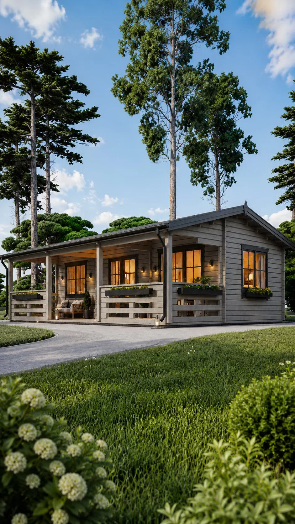 Casă din lemn modulară 52mp, cu living, dormitor, baie, prefabricată, izolată, 9x6m, pin nordic Finlanda, AMELIA