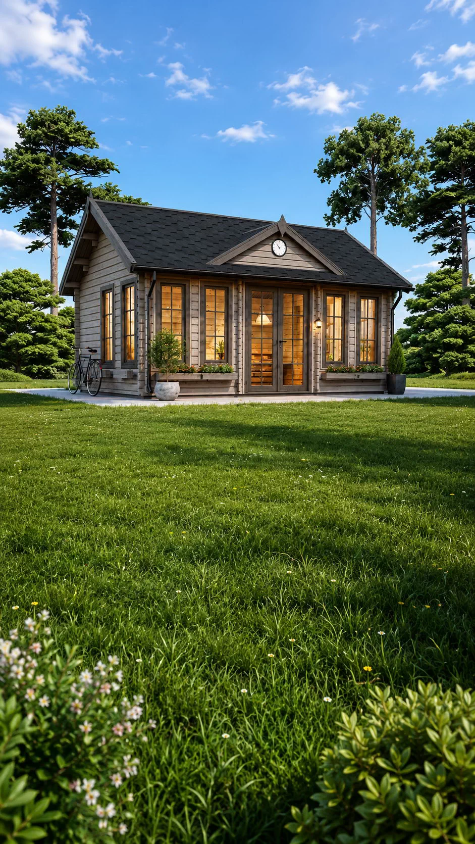 Căsuță de grădină din lemn la cheie, CLOCKHOUSE, modulară, 22 mp, perete unic de 44mm, 6×4 m